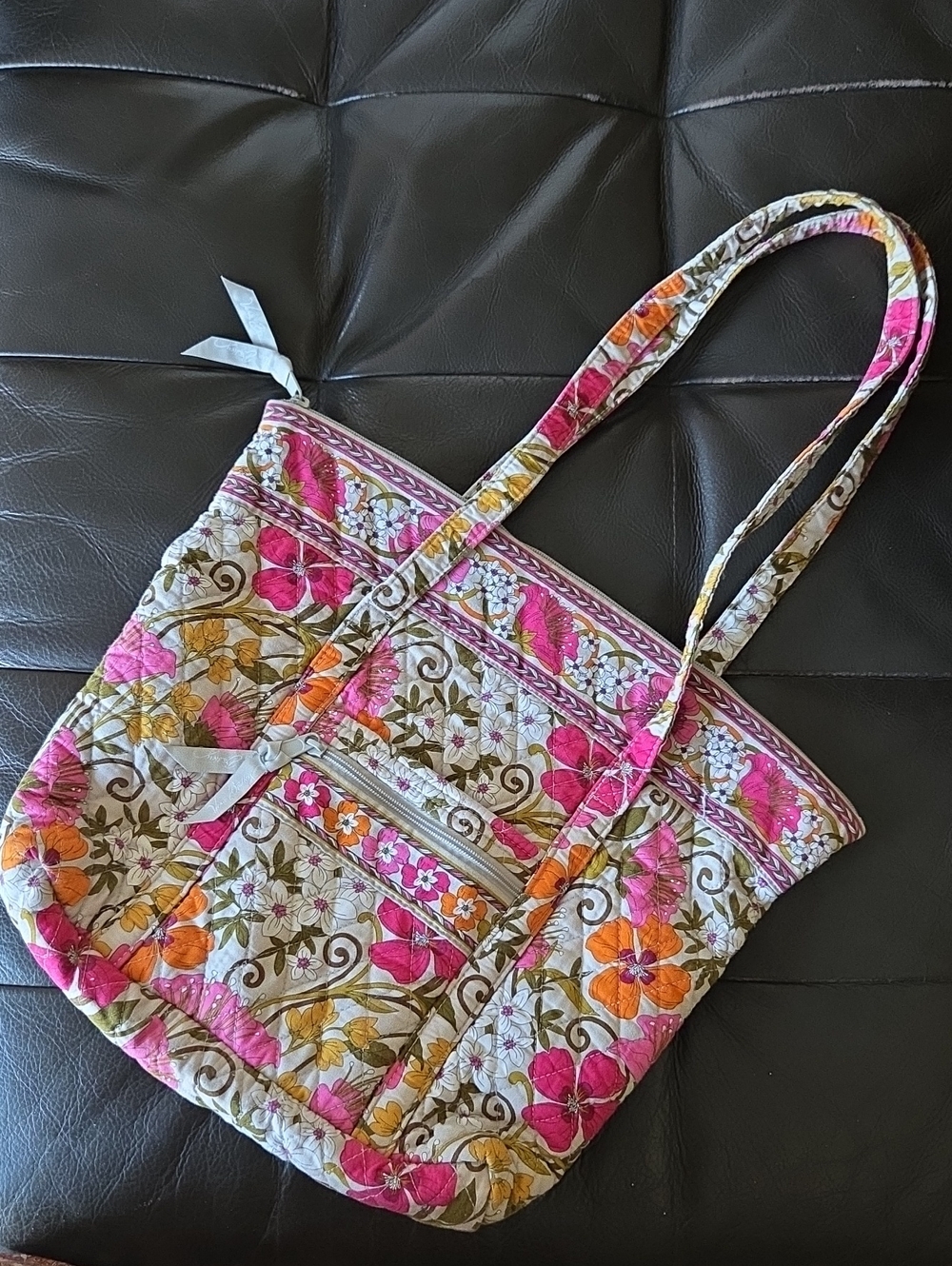 Quilted Floral Tote Bag in Pink & Orange